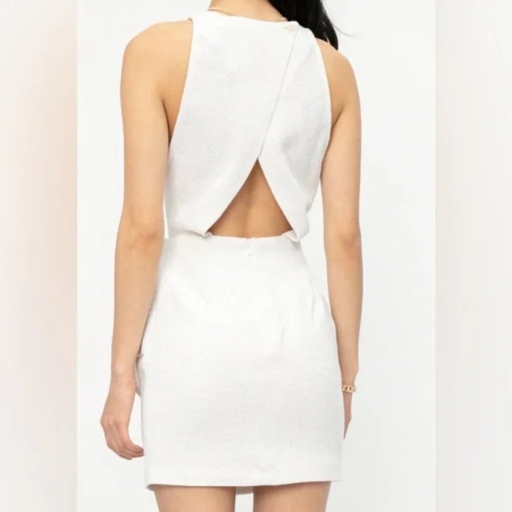 IRO Paris Yasmina Dress Ivory/silver Tweed Asymmetric Cutout Mini Wrap Sheath 10 - Picture 12 of 15